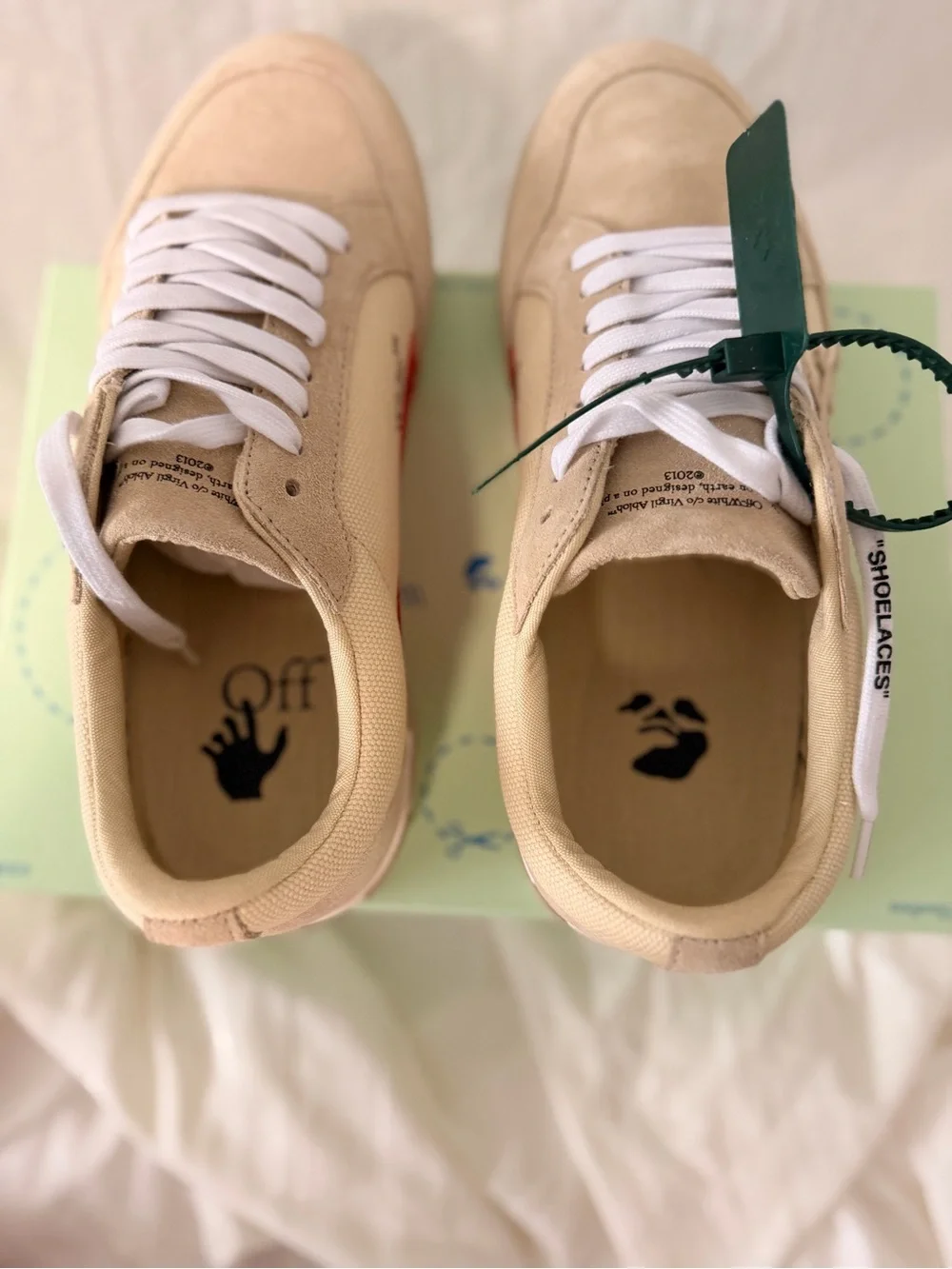 Off-White Low Vulcanized Beige Suede Canvas Men's Sneakers Lace Up US 11